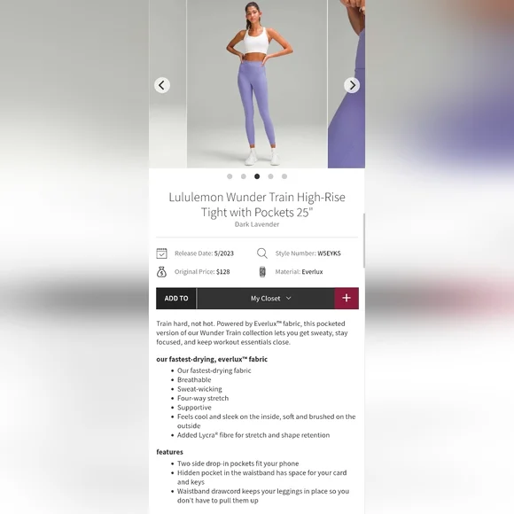 Lululemon Wunder Train HR Tight with Pockets 25", Size 12 - Picture 6 of 9